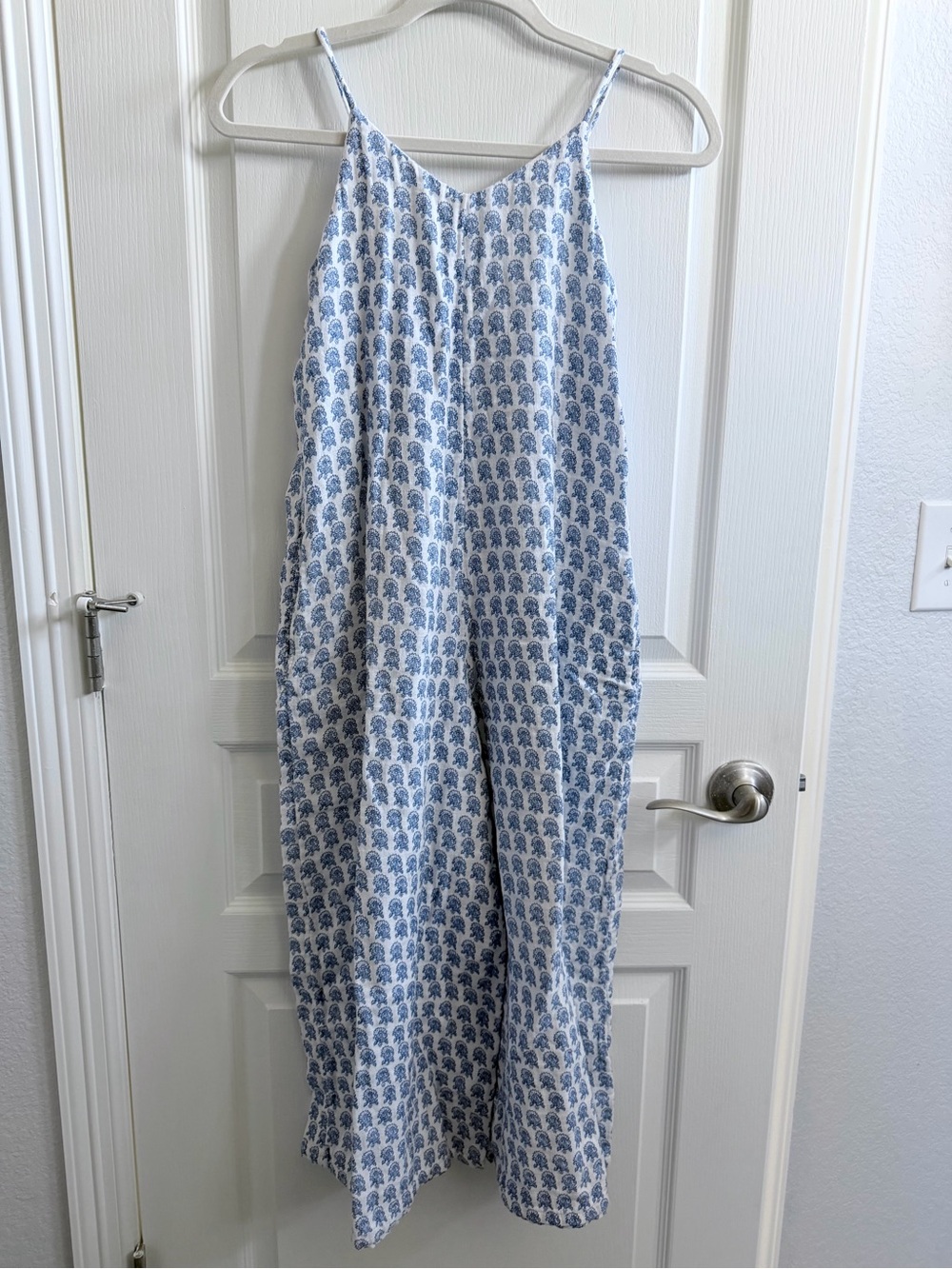 Marks & Spencer Blue and White Printed Cotton Romper | Wide Leg, Comfortable